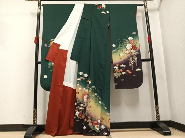 平和屋着物●豪華振袖 駒刺繍 花車文 金彩 正絹 逸品 AABK4415ph