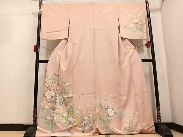 平和屋着物●訪問着 草花文 暈し染め 金彩 京都きもの友禅扱い 正絹 逸品 AABK4425ph