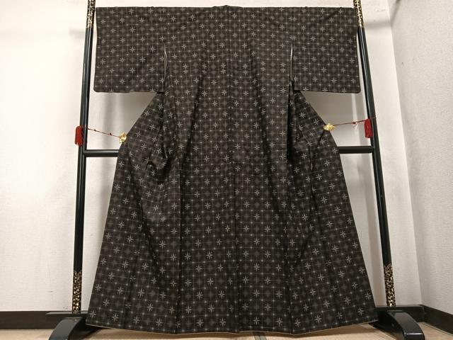 平和屋着物●本場大島紬 9マルキ 格子 正絹 逸品 AABK4426ph
