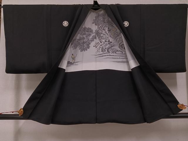 平和屋着物●男性 黒紋付・羽織セット 正絹 逸品 AABK4431ph