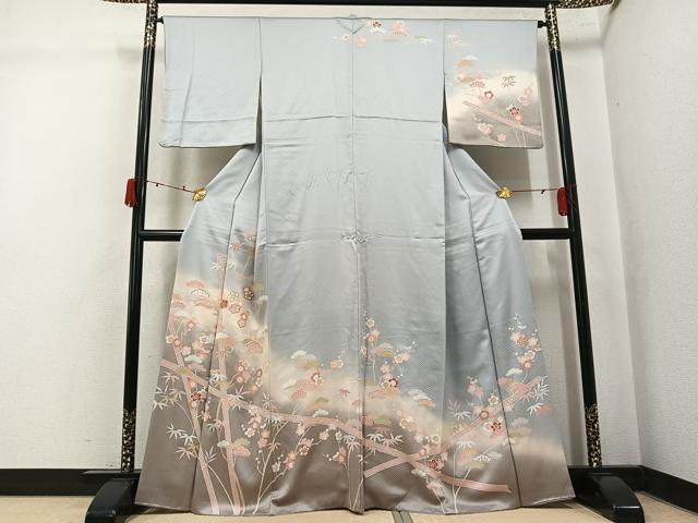 平和屋着物●訪問着 駒刺繍 松竹梅文 暈し染め 金彩 正絹 逸品 AABK4432ph