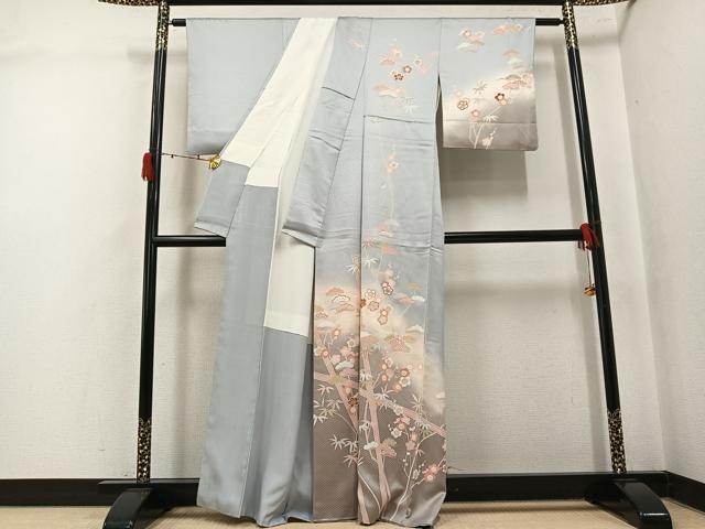 平和屋着物●訪問着 駒刺繍 松竹梅文 暈し染め 金彩 正絹 逸品 AABK4432ph
