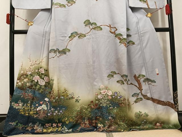 平和屋着物●訪問着 作家物 手描き 草花文 暈し染め 金彩 金通し地 正絹 逸品 AABK4433ph
