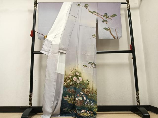 平和屋着物●訪問着 作家物 手描き 草花文 暈し染め 金彩 金通し地 正絹 逸品 AABK4433ph