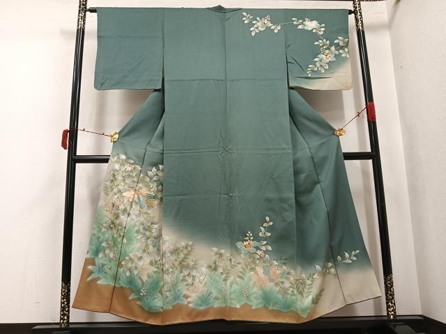 平和屋着物●訪問着 螺鈿 草花文 暈し染め 金銀彩 正絹 逸品 AABK4434ph