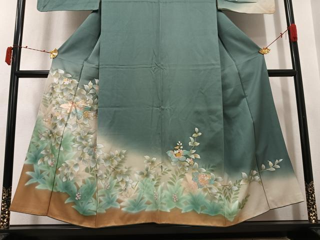 平和屋着物●訪問着 螺鈿 草花文 暈し染め 金銀彩 正絹 逸品 AABK4434ph