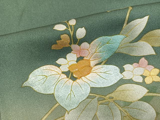 平和屋着物●訪問着 螺鈿 草花文 暈し染め 金銀彩 正絹 逸品 AABK4434ph