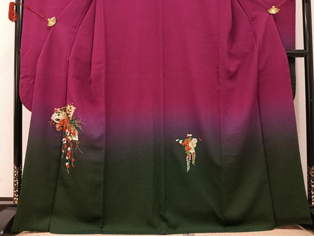 平和屋着物●豪華振袖 駒刺繍 檜扇花文 暈し染め 正絹 逸品 AABK4440ph