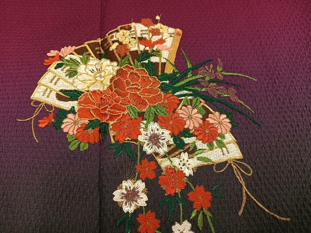 平和屋着物●豪華振袖 駒刺繍 檜扇花文 暈し染め 正絹 逸品 AABK4440ph