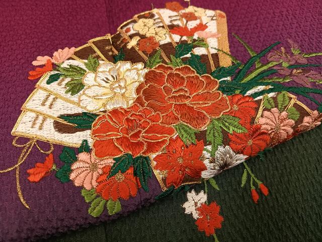 平和屋着物●豪華振袖 駒刺繍 檜扇花文 暈し染め 正絹 逸品 AABK4440ph