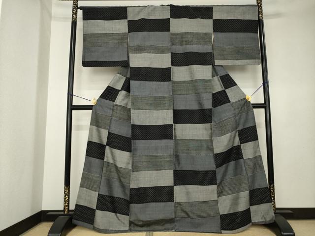 平和屋着物●上質な紬 横段文 正絹 逸品 AABK4446ck