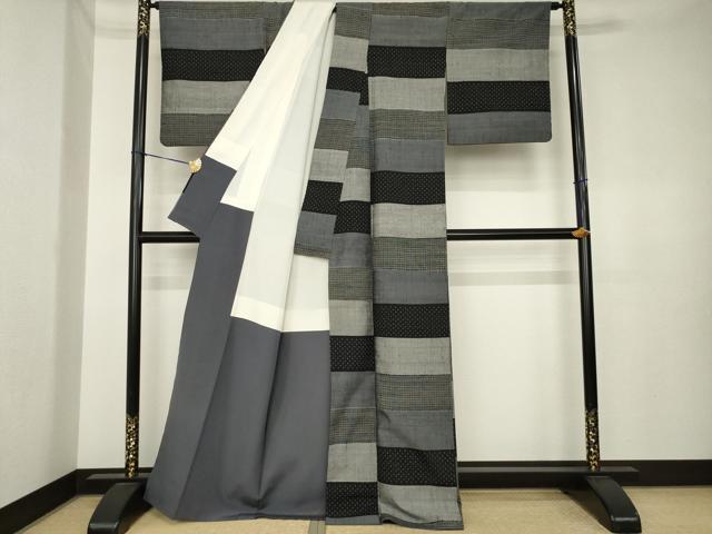 平和屋着物●上質な紬 横段文 正絹 逸品 AABK4446ck