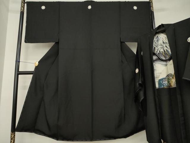 平和屋着物●男性 黒紋付・羽織セット 正絹 逸品 未使用 AABK4447ck
