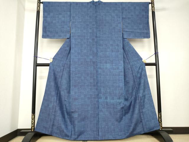 平和屋着物●本場染大島紬 市松文 正絹 逸品 AABK4452ck