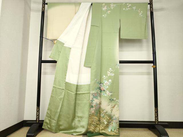 平和屋着物●訪問着 螺鈿 枝花文 暈し染め 金銀彩 正絹 逸品 AABK4453ck