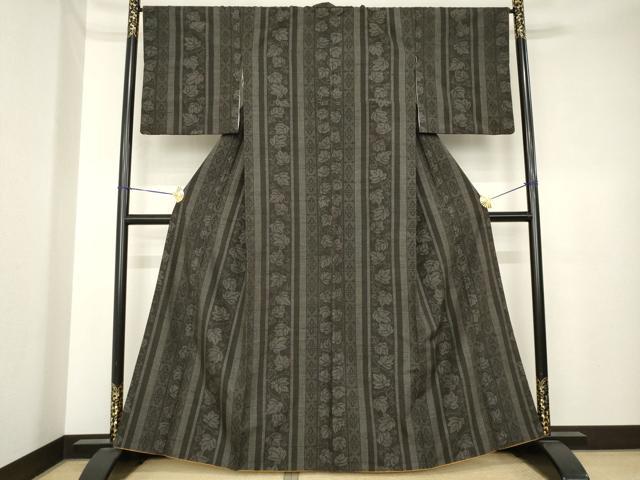 平和屋着物●結城紬 80亀甲 唐草間道 正絹 逸品 AABK4455ck