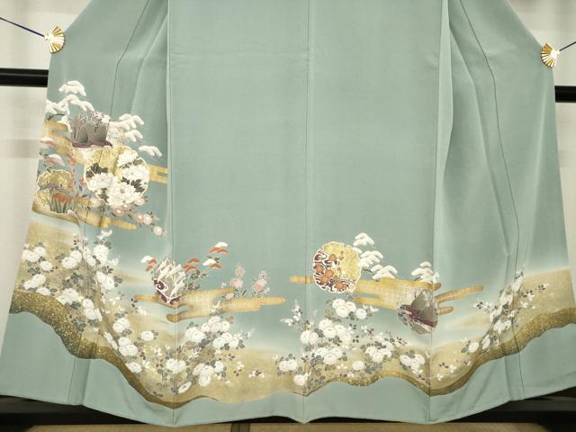 平和屋着物●豪華色留袖 駒刺繍 雪輪花文 正絹 逸品 AABK4458ck