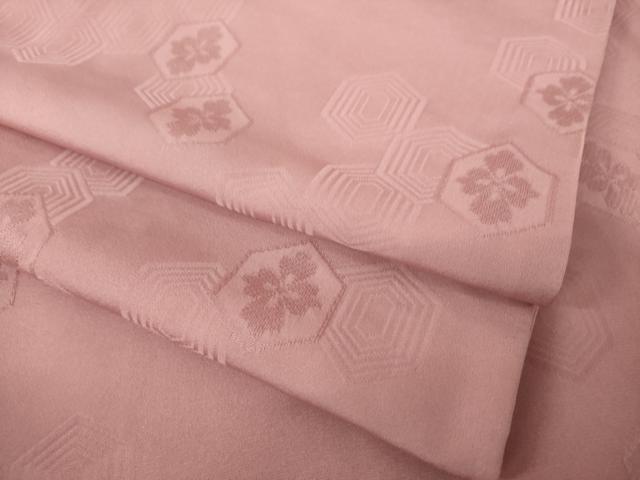 平和屋着物●上質な色無地 亀甲花地紋 珊瑚色 正絹 逸品 AABK4460ck