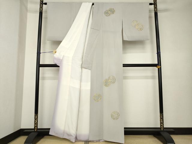 平和屋着物●京都祇園の老舗 ぎをん齋藤 訪問着 絞り 駒刺繍 鏡裏文 鬼しぼ縮緬 たとう紙付き 正絹 逸品 AABK4471ck