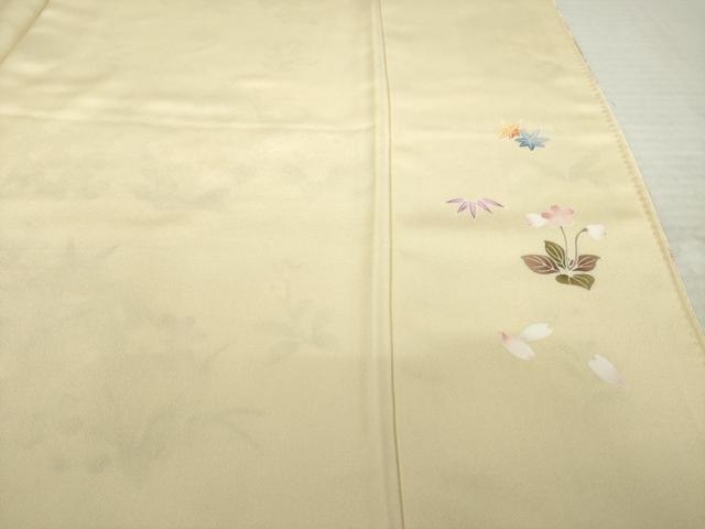 平和屋着物●訪問着 駒刺繍 草花文 丹後ちりめん 反端付き 正絹 逸品 AABK4482ck