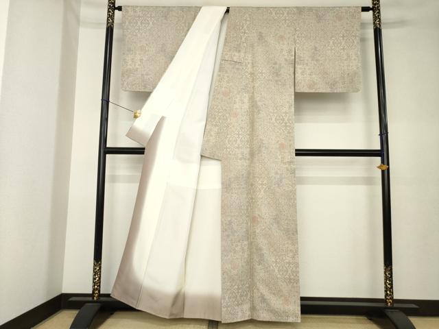 平和屋着物●本場結城紬 重要無形文化財 100亀甲 モロ入り 寄せ柄 狩猟文 奥順謹製 認定証付き 正絹 逸品 AABK4484ck