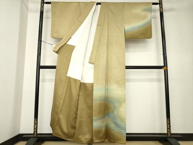 平和屋着物●久保田一竹 幻の辻が花 訪問着 霞文 暈し染め 金通し地 正絹 逸品 AABK4494ck