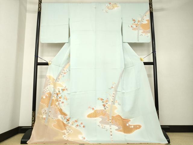 平和屋着物●創業460年・千總 訪問着 駒刺繍 流水花文 金彩 大丸扱い ロング丈 正絹 逸品 AABK4495ck