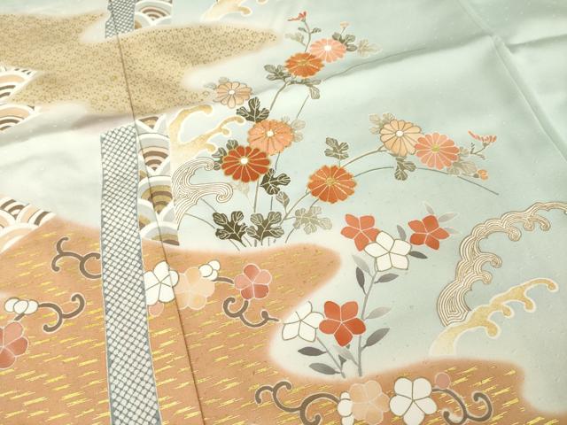 平和屋着物●創業460年・千總 訪問着 駒刺繍 流水花文 金彩 大丸扱い ロング丈 正絹 逸品 AABK4495ck