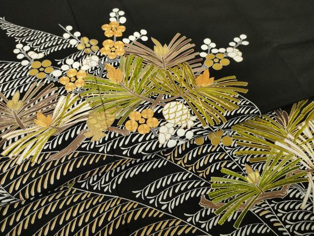 平和屋着物●創業460年・千總 黒留袖 刺繍 松 金糸 正絹 逸品 AABK4496ck