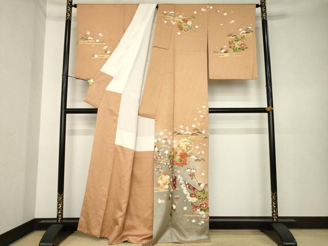 平和屋着物●訪問着 吉祥花蝶丸文 暈し染め 金彩 正絹 逸品 AABK4502ck