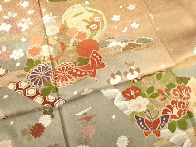 平和屋着物●訪問着 吉祥花蝶丸文 暈し染め 金彩 正絹 逸品 AABK4502ck