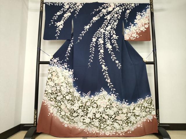 平和屋着物●訪問着 辻が花 絞り 舞花文 暈し染め 正絹 逸品 AABK4505ck
