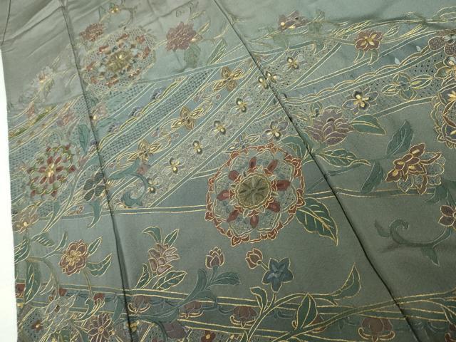 平和屋着物●中国三大刺繍 スワトウ刺繍 汕頭刺繍 相良刺繍 総刺繍 訪問着 正倉院更紗花唐草文 暈し染め 金糸 正絹 逸品 AABK4523cs