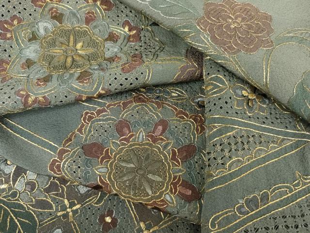 平和屋着物●中国三大刺繍 スワトウ刺繍 汕頭刺繍 相良刺繍 総刺繍 訪問着 正倉院更紗花唐草文 暈し染め 金糸 正絹 逸品 AABK4523cs