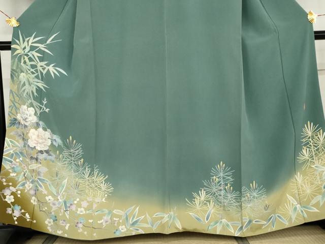 平和屋着物●本加賀友禅作家 栂野朗 訪問着 松竹梅文 暈し染め 正絹 逸品 AABK4524cs