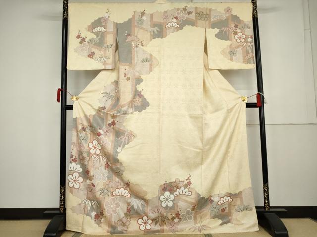 平和屋着物●訪問着 松竹梅文 金彩 ロング丈 正絹 逸品 AABK4533cs