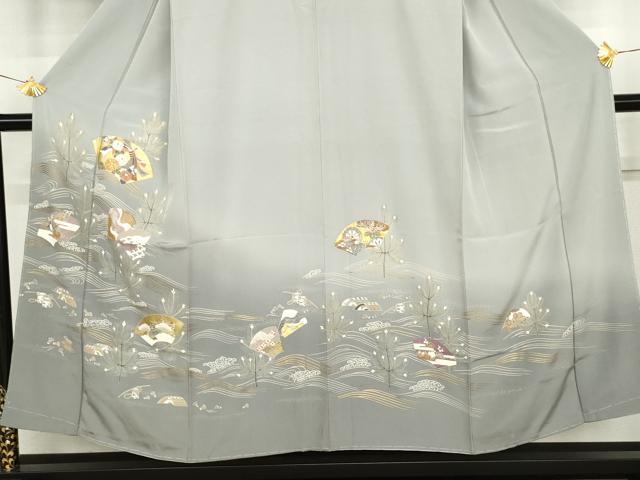平和屋着物●訪問着 駒刺繍 立波地紙風景文 暈し染め 金彩 鈴乃屋扱い 正絹 逸品 未使用 AABK4534cs