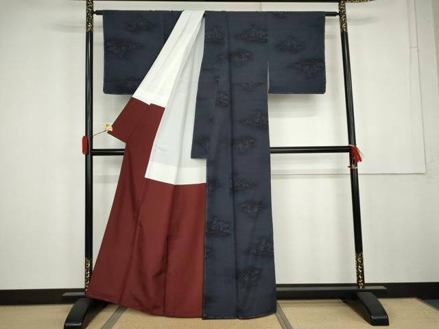 平和屋着物●本塩沢 110亀甲 流水風景文 正絹 逸品 未使用 AABK4538cs