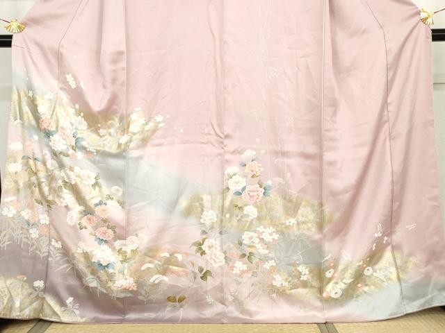 平和屋着物●訪問着 枝花文 暈し染め 金銀彩 正絹 逸品 AABK4541cs