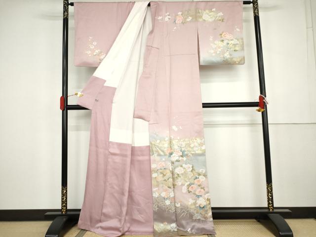 平和屋着物●訪問着 枝花文 暈し染め 金銀彩 正絹 逸品 AABK4541cs