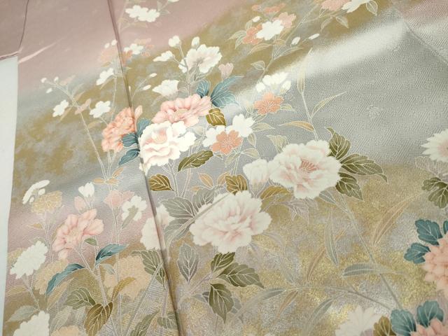 平和屋着物●訪問着 枝花文 暈し染め 金銀彩 正絹 逸品 AABK4541cs