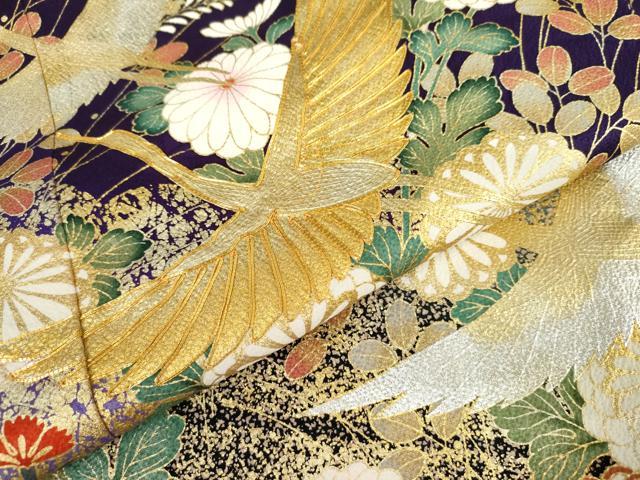 平和屋着物●豪華振袖 駒刺繍 飛鶴草花文 暈し染め 金銀彩 正絹 逸品 AABK4556cs