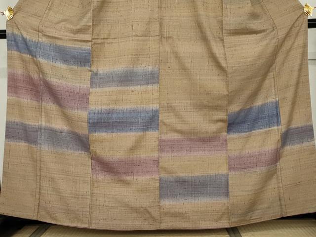 平和屋着物●訪問着 紬地 横段文 正絹 逸品 AABK4562cs