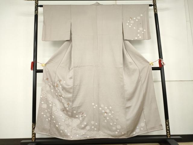 平和屋着物●訪問着 絞り 刺繍 仕覆花文 正絹 逸品 AABK4564cs