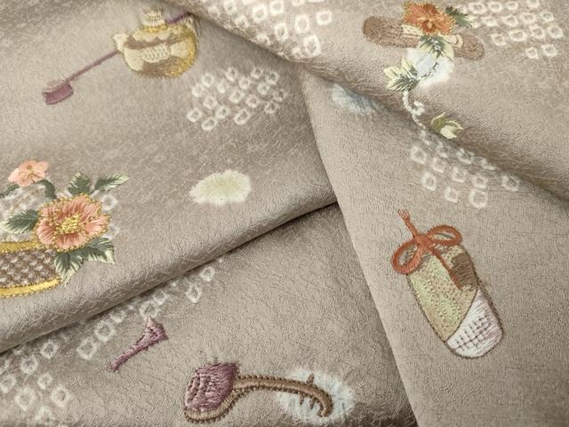 平和屋着物●訪問着 絞り 刺繍 仕覆花文 正絹 逸品 AABK4564cs