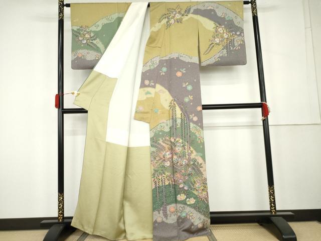 平和屋着物●訪問着 辻が花 鴛鴦花文 金彩 正絹 逸品 AABK4565cs