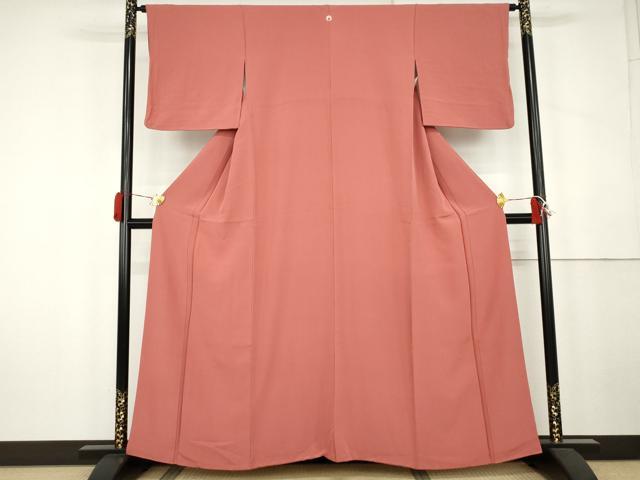平和屋着物●上質な色無地 甚三紅色 正絹 逸品 AABK4566cs