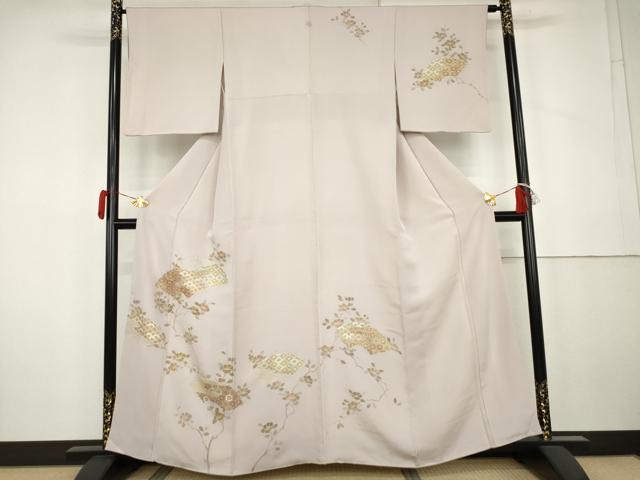 平和屋着物●創業460年・千總 訪問着 駒刺繍 地紙枝花文 三越扱い 正絹 逸品 AABK4574cs