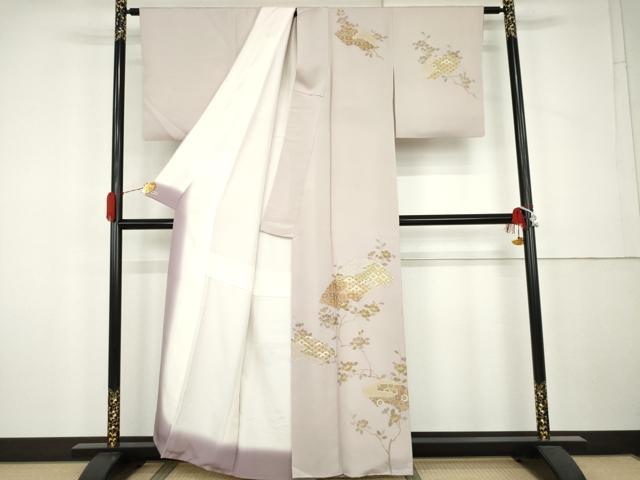 平和屋着物●創業460年・千總 訪問着 駒刺繍 地紙枝花文 三越扱い 正絹 逸品 AABK4574cs