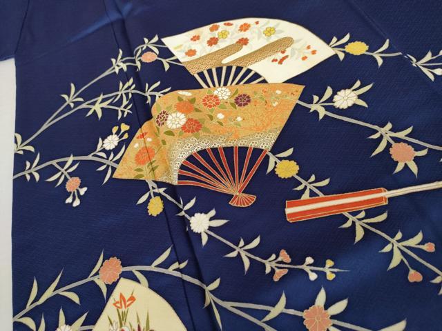 平和屋着物●訪問着 扇面草花文 金彩 正絹 逸品 AABK4595cs